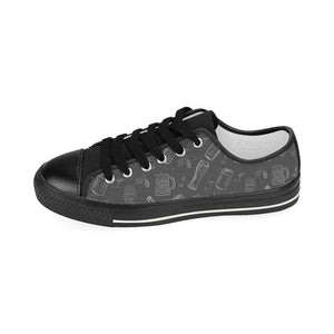 Beer hand drawn pattern Kids' Boys' Girls' Low Top Canvas Shoes Black