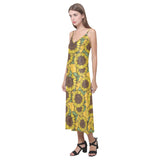 Sunflower pattern V-Neck Open Fork Long Dress