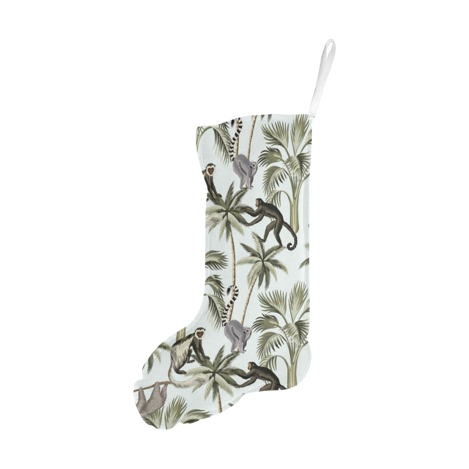 Monkey sloth lemur palm trees pattern Christmas Stocking