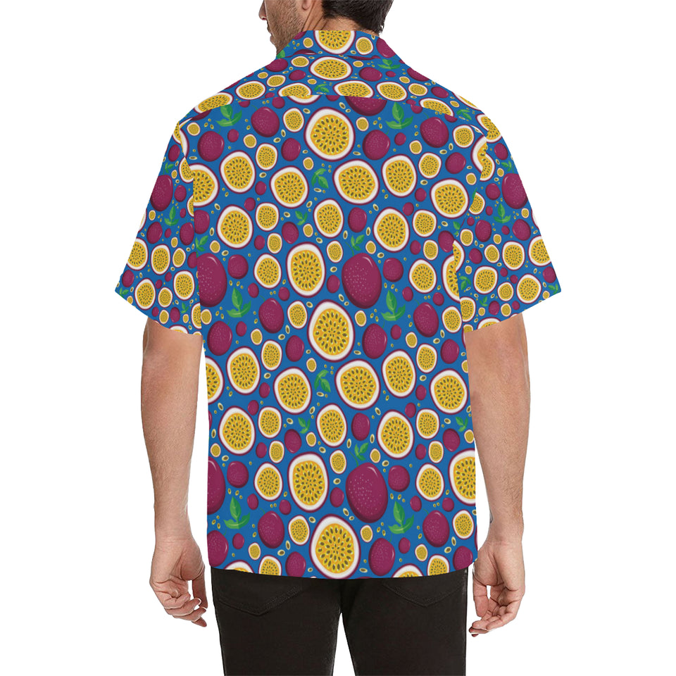 Passion fruit blue background Men's All Over Print Hawaiian Shirt