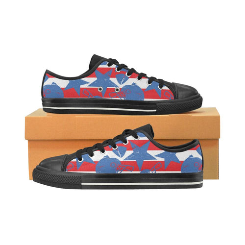 American football ball star stripes pattern Kids' Boys' Girls' Low Top Canvas Shoes Black