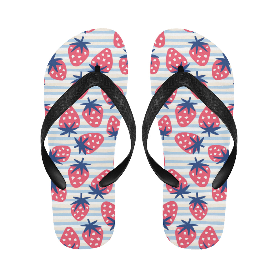 Strawberry pattern blue lines background Unisex Flip Flops