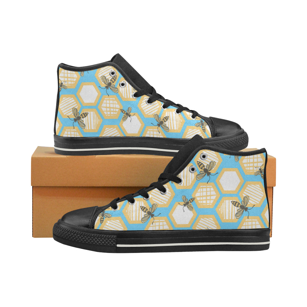 Bee honeycomb pattern Men's High Top Canvas Shoes Black