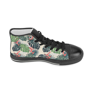 heliconia flowers, palm and monstera leaves Women's High Top Canvas Shoes Black