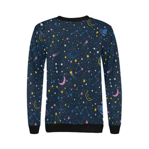 space pattern with planets, comets, constellations Women's Crew Neck Sweatshirt