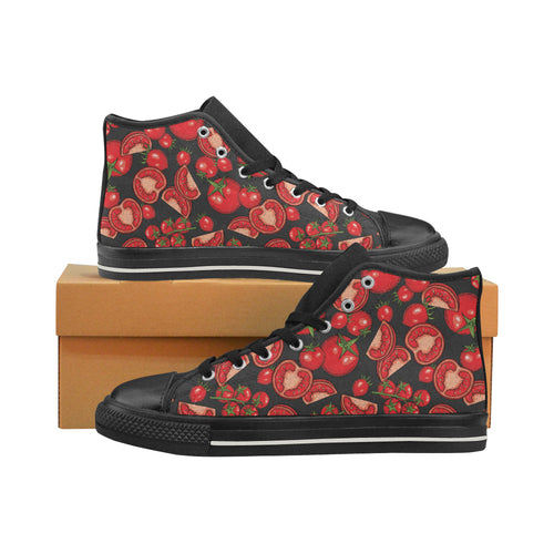 Tomato black background Women's High Top Canvas Shoes Black