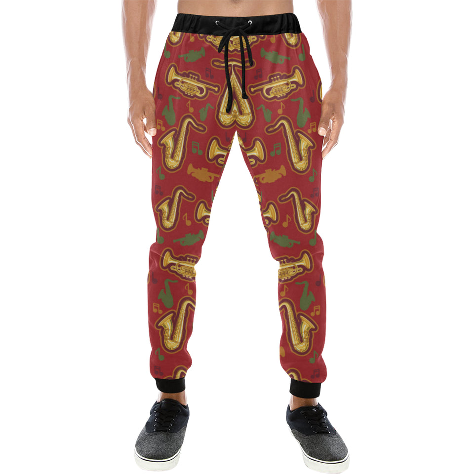 Saxophone cornet pattern red background Unisex Casual Sweatpants
