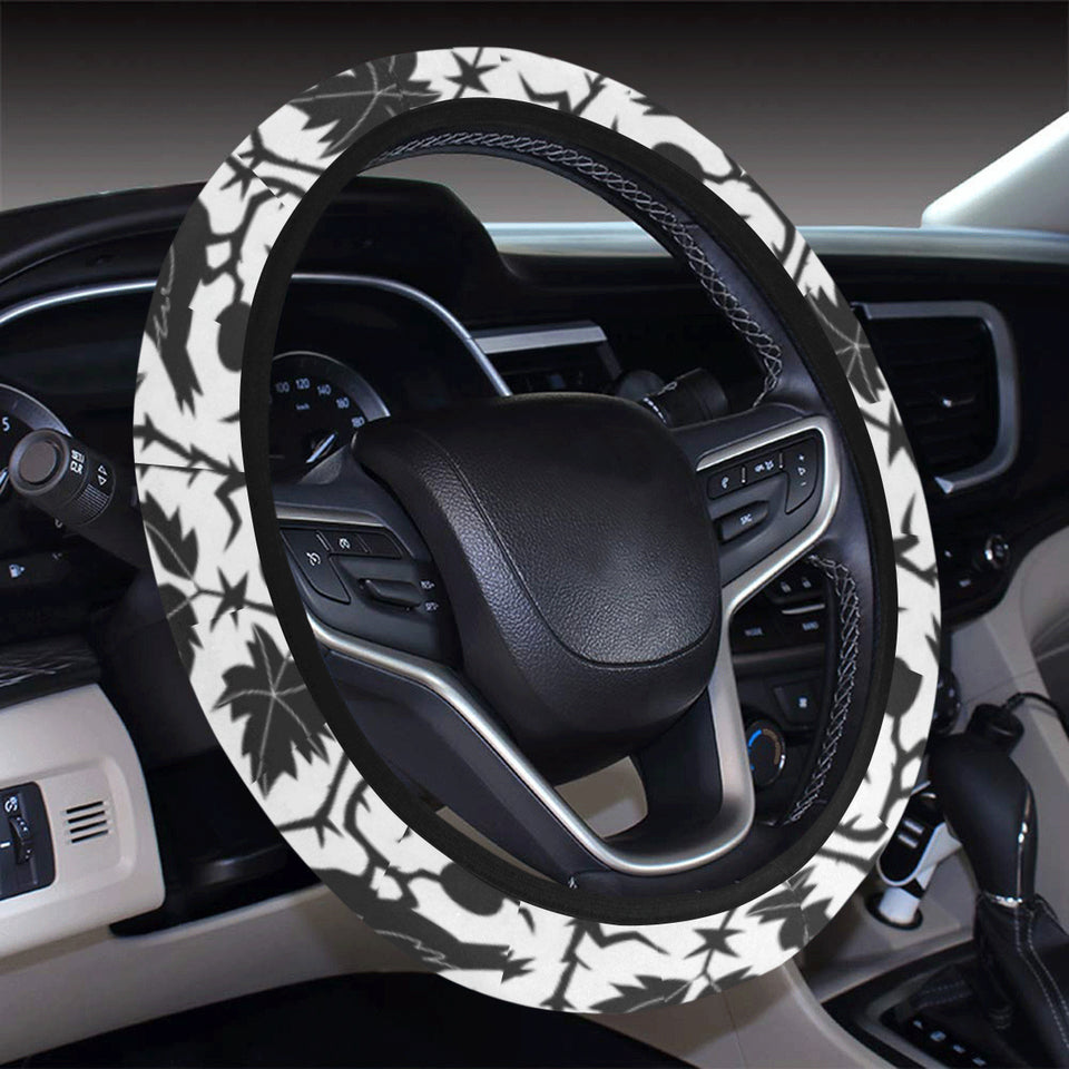 Crow dark floral pattern Car Steering Wheel Cover