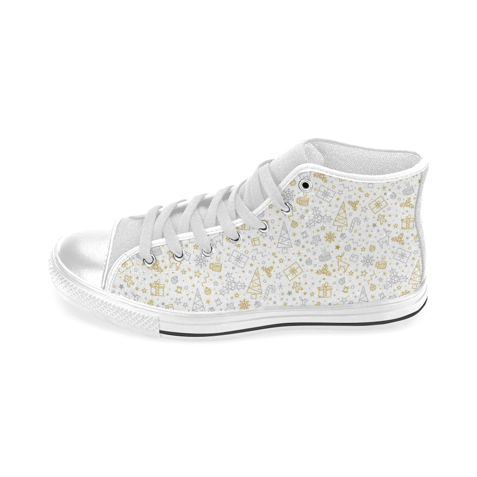 Christmas tree Christmas element Silver gold patte Men's High Top Canvas Shoes White