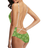 Broccoli pattern green background Women's One-Piece Swimsuit