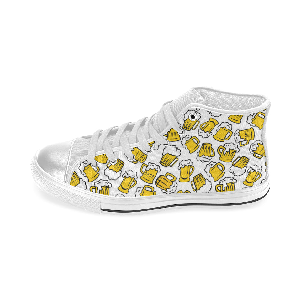 Beer design pattern Women's High Top Canvas Shoes White