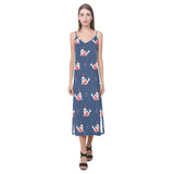 Cute sea lion seal christmas hat candy cane heart V-Neck Open Fork Long Dress