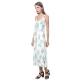 Pastel color cactus pattern V-Neck Open Fork Long Dress