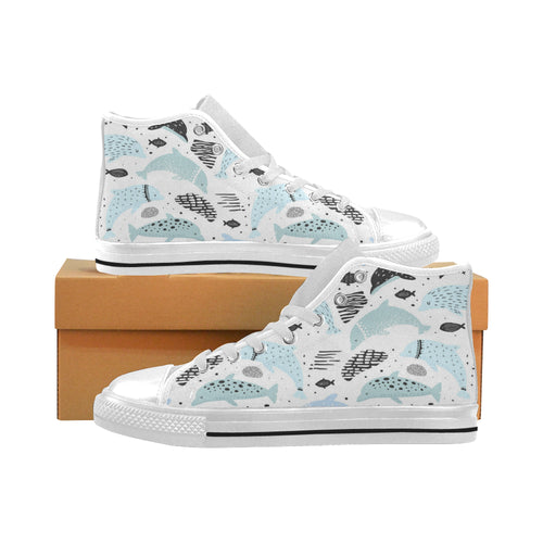 Cute dolphins Childish Style pattern Men's High Top Canvas Shoes White
