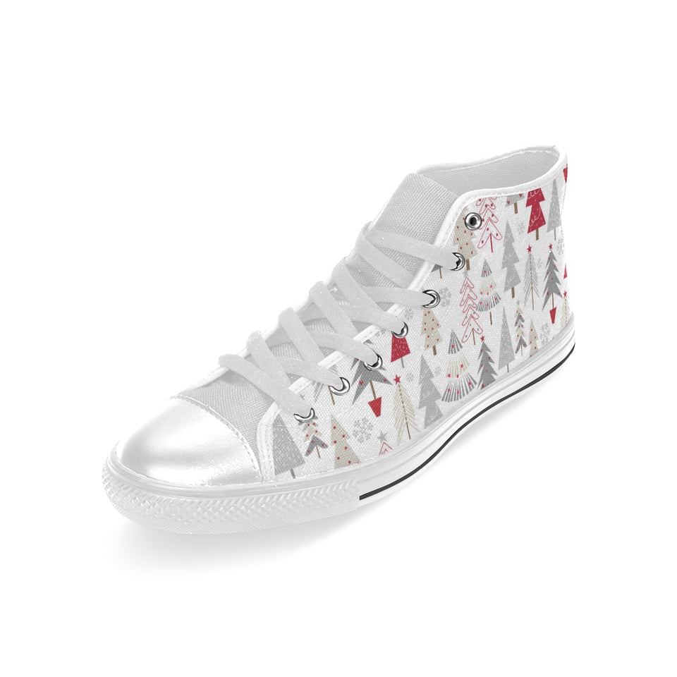 Cute Christmas tree pattern Men's High Top Canvas Shoes White