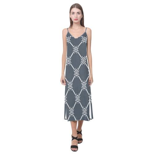 nautical steering wheel rope pattern V-Neck Open Fork Long Dress