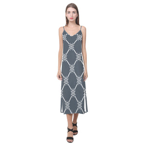 nautical steering wheel rope pattern V-Neck Open Fork Long Dress
