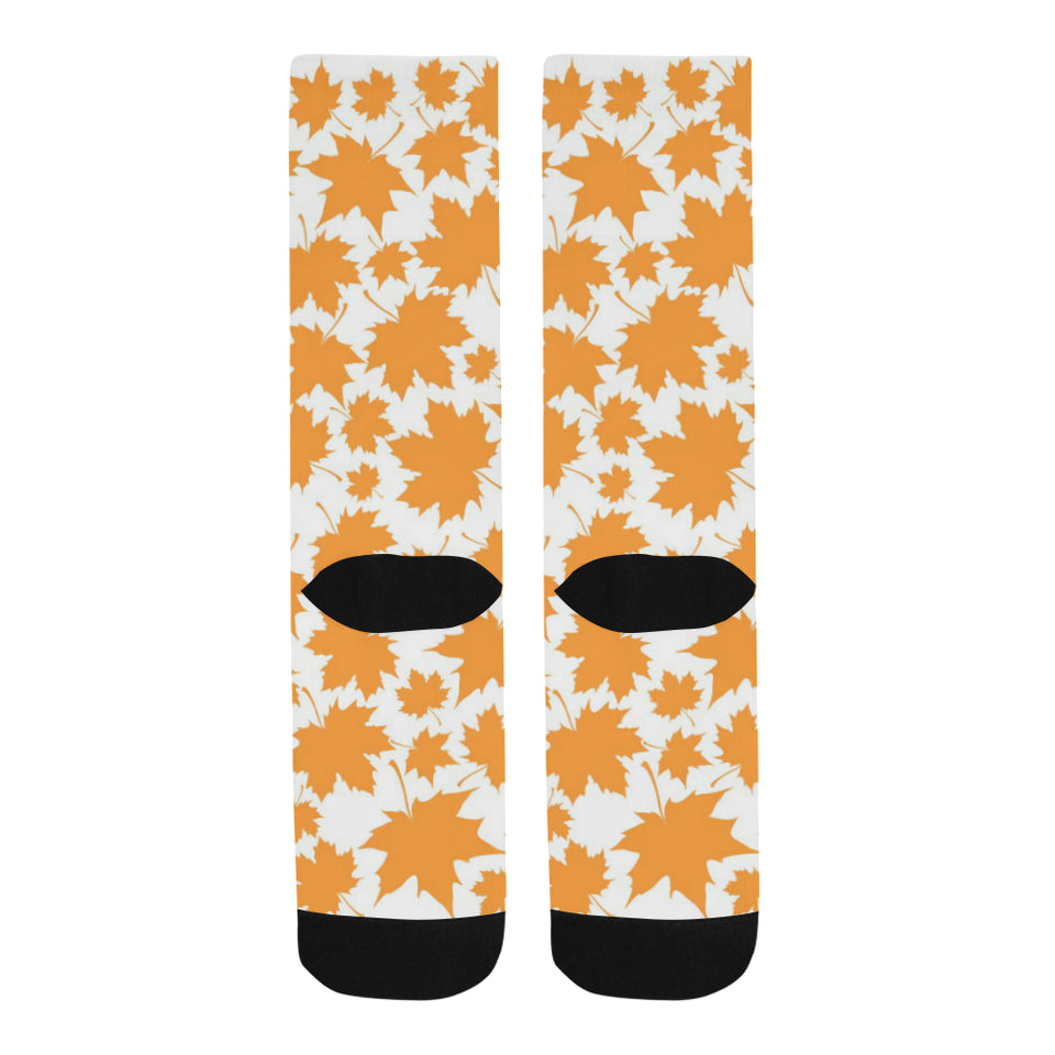 Orange Maple Leaf pattern Crew Socks