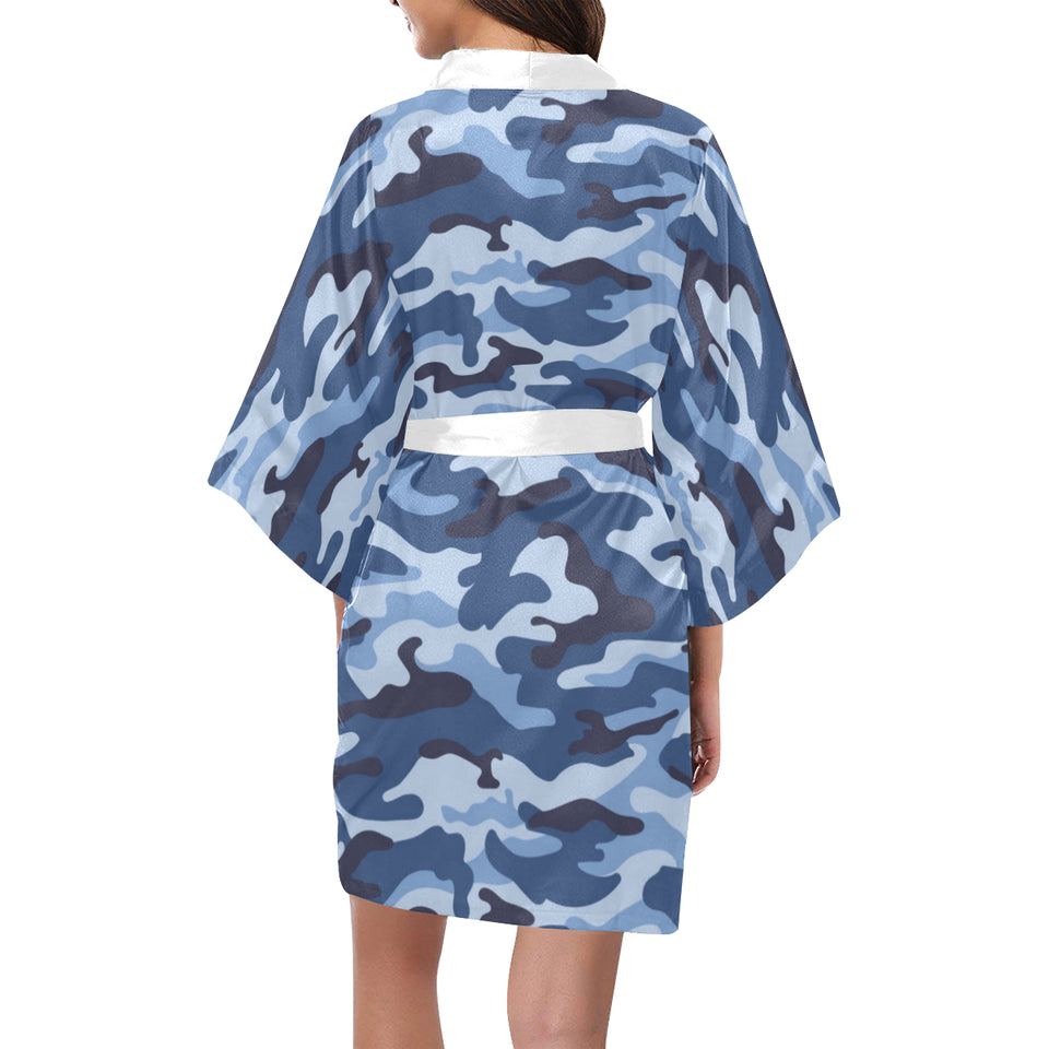 Blue camouflage pattern Women's Short Kimono Robe