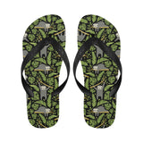 Cute sloths tropical palm leaves black background Unisex Flip Flops