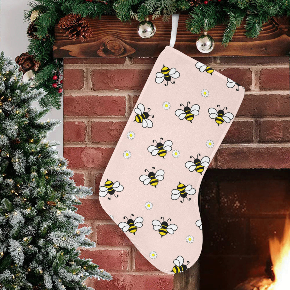 Cute bee flower pattern pink background Christmas Stocking