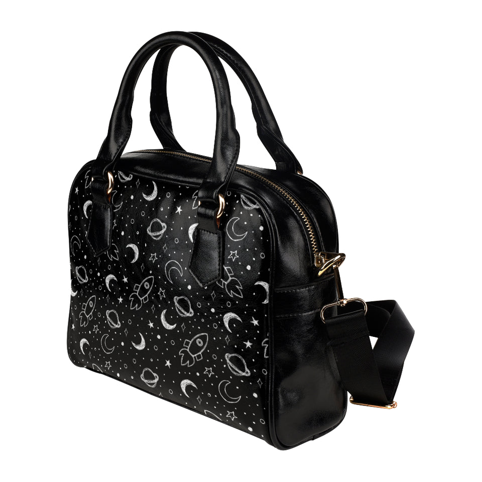 Hand drawn space rocket star planet Shoulder Handbag