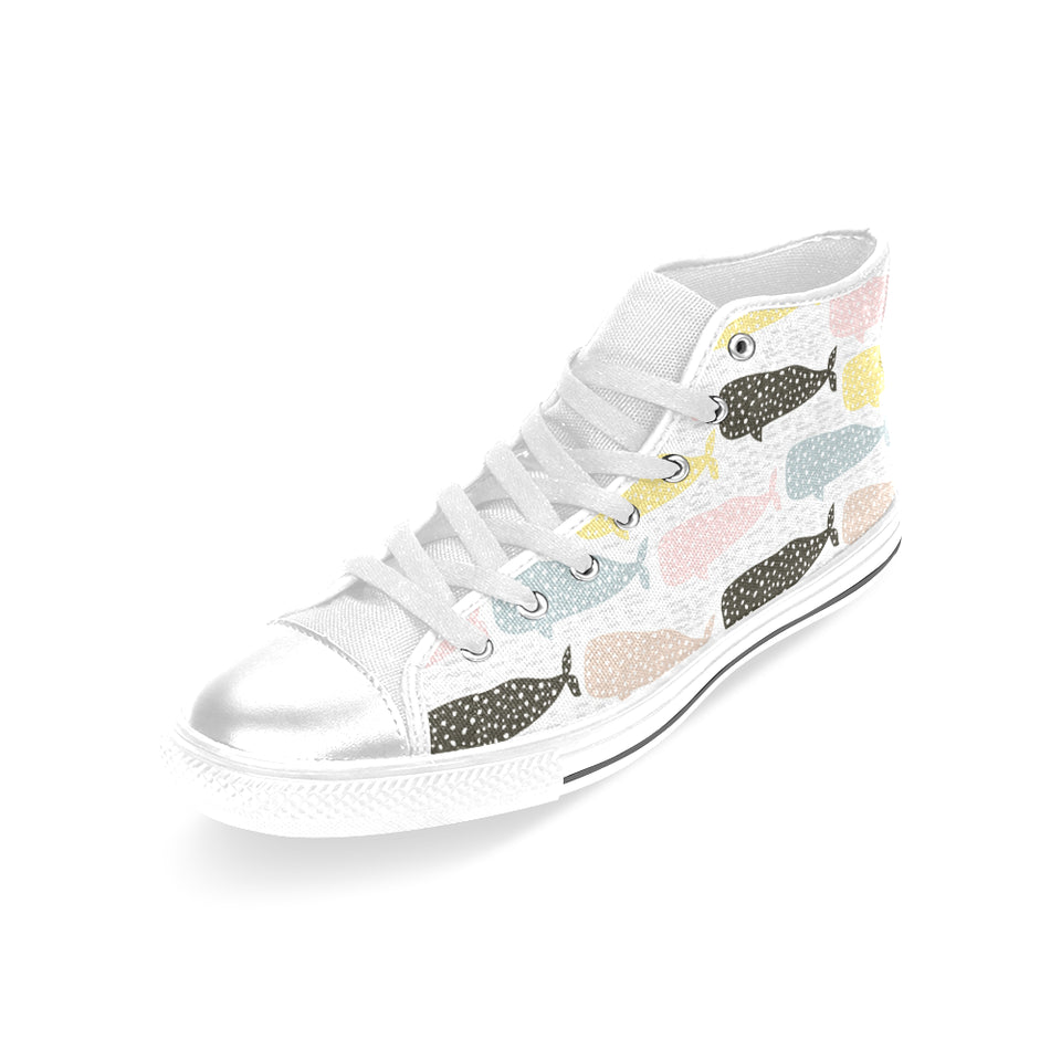 Whale dot pattern Women's High Top Canvas Shoes White