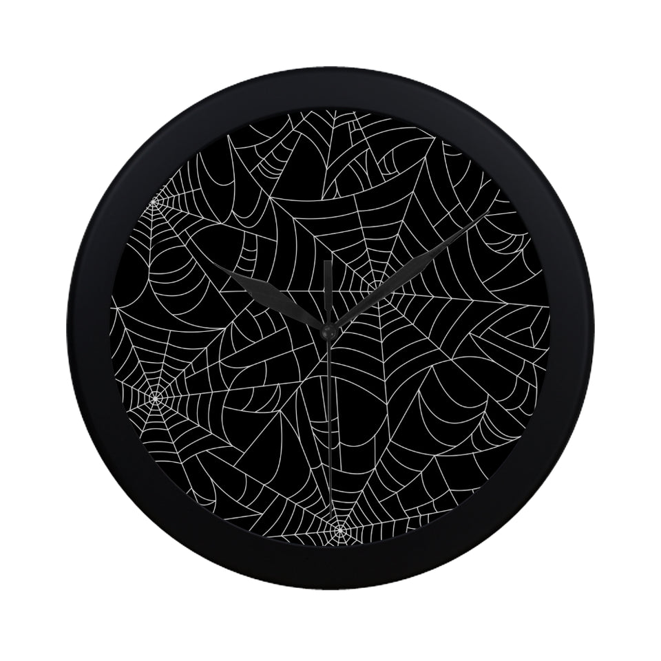 Spider web pattern Black background white cobweb Elegant Black Wall Clock