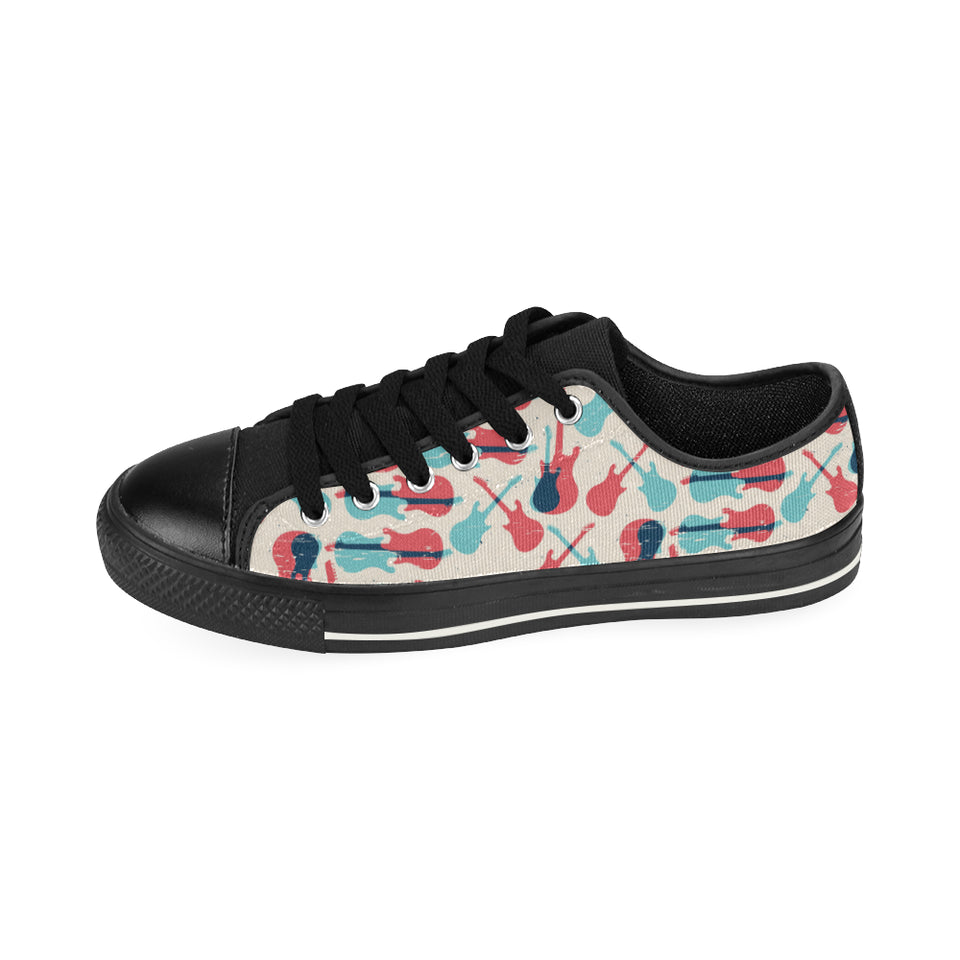Red Blue guitar pattern Men's Low Top Canvas Shoes Black