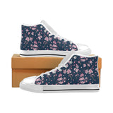 Pink sakura cherry blossom blue background Men's High Top Canvas Canvas Shoes White