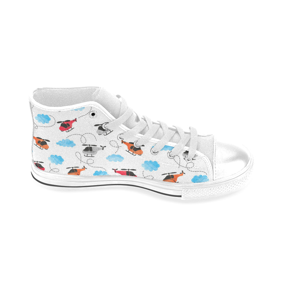 Watercolor helicopter cloud pattern Men's High Top Canvas Shoes White