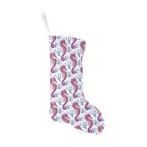 Purple seahorse blue coral pattern Christmas Stocking