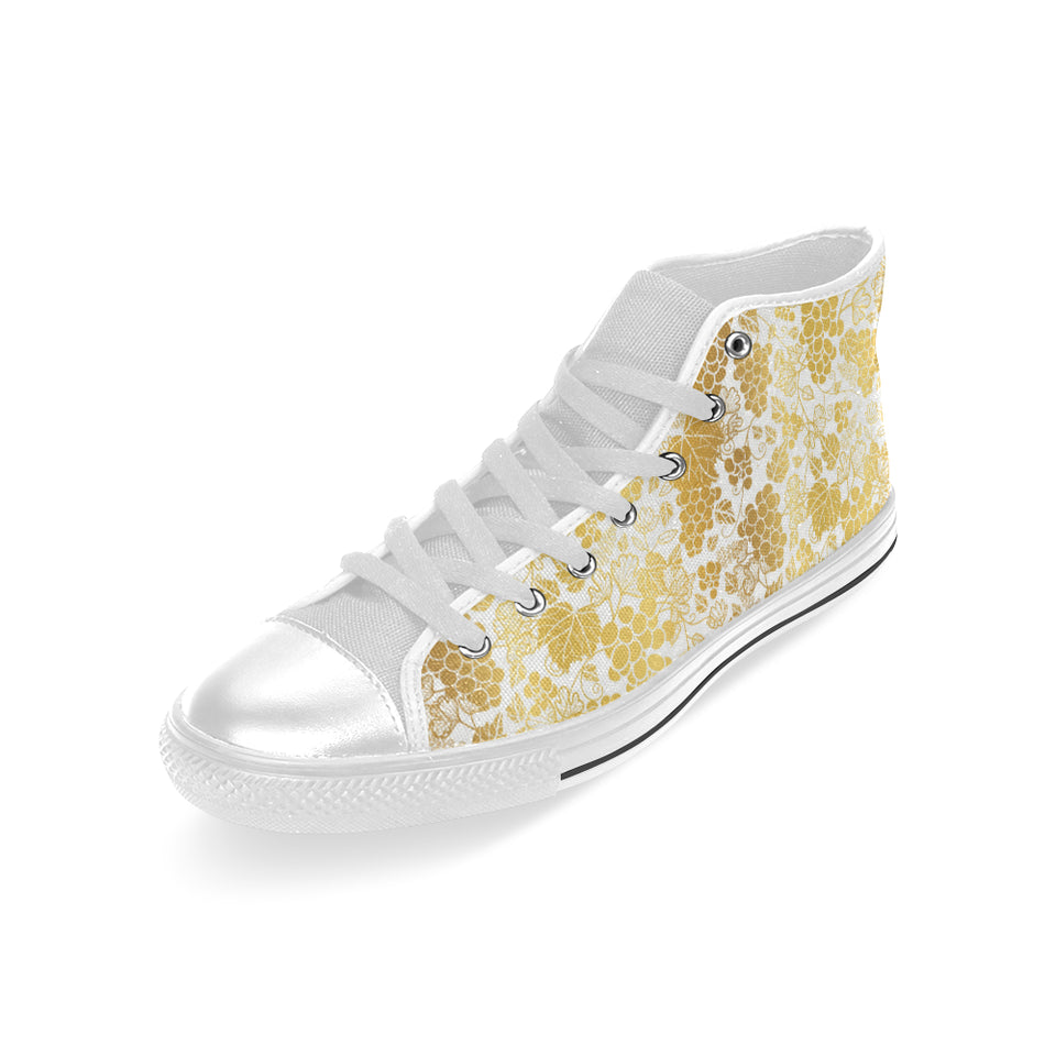 Gold grape pattern Men's High Top Canvas Shoes White