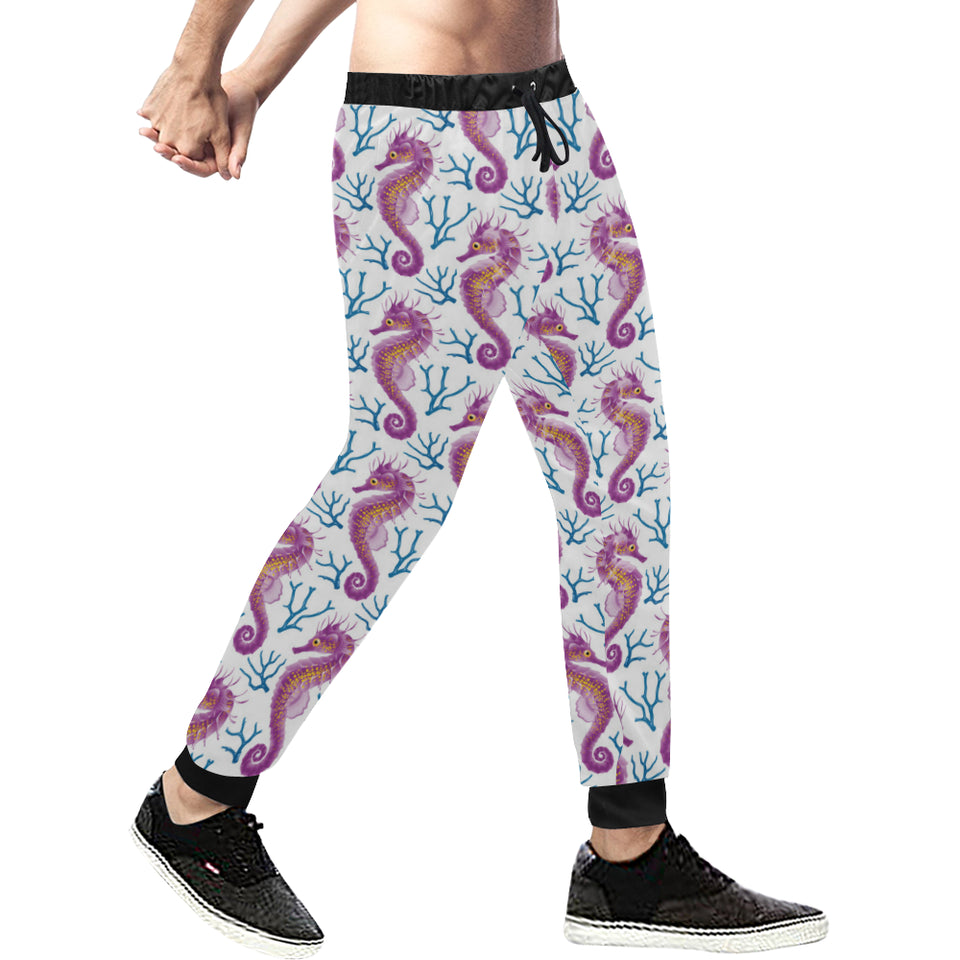 Purple seahorse blue coral pattern Unisex Casual Sweatpants