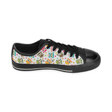 Color cute owl pattern Men's Low Top Canvas Shoes Black