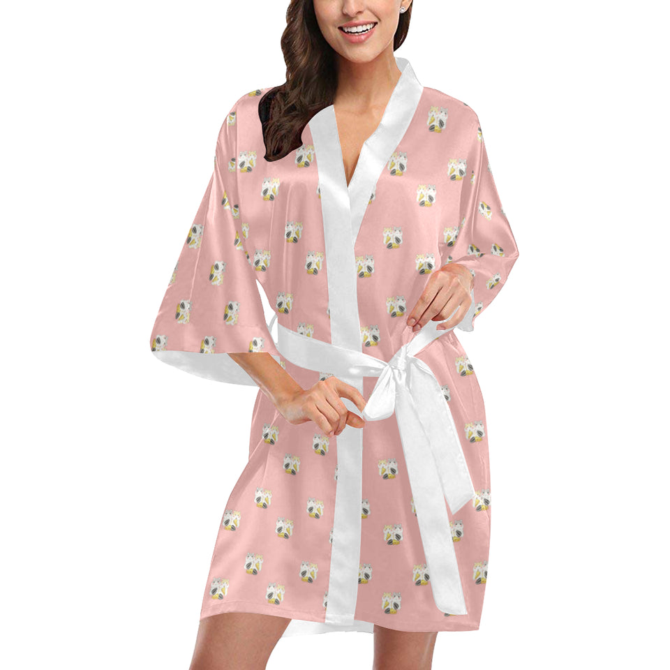 Cute hamster cheese pattern pink background Women's Short Kimono Robe