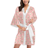 Cute hamster cheese pattern pink background Women's Short Kimono Robe