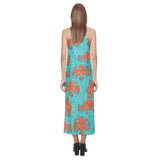 Octopus turquoise background V-Neck Open Fork Long Dress