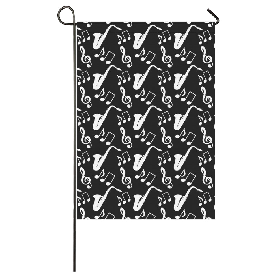 Saxophone music notes treble clef black white them House Flag Garden Flag