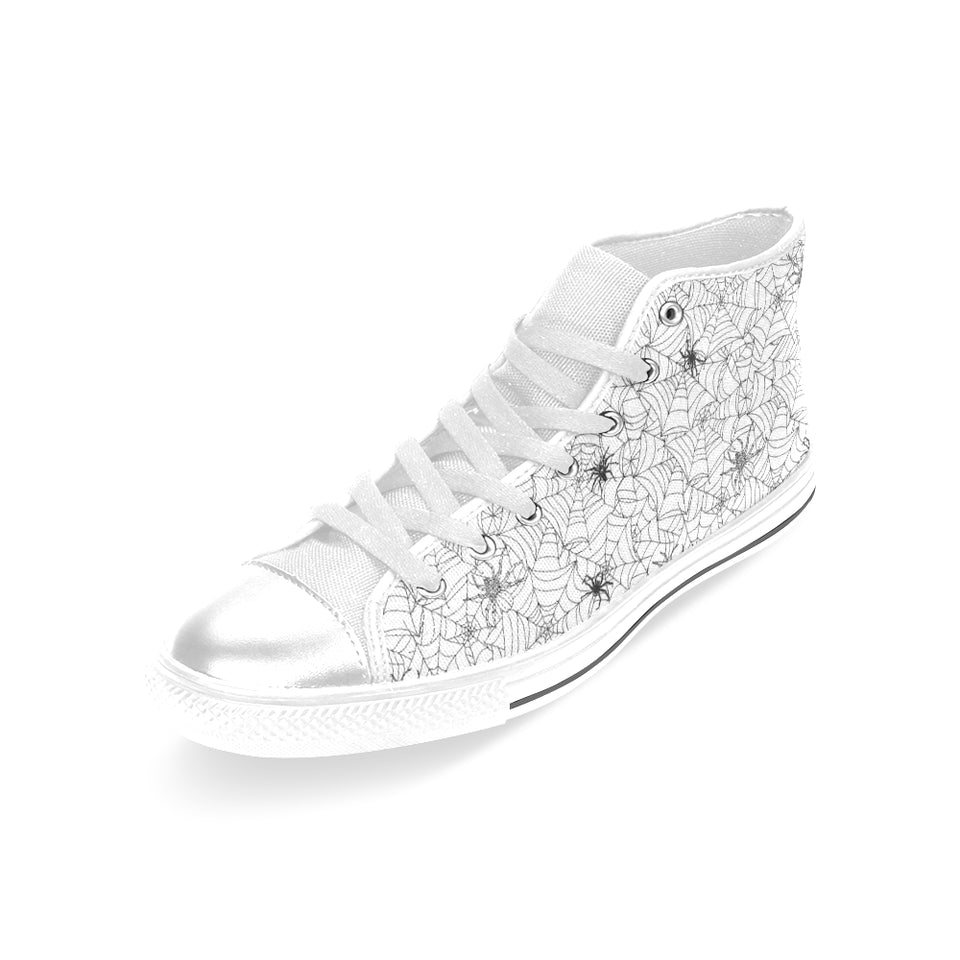 Spider web cobweb pattern Women's High Top Canvas Shoes White