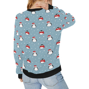Cute penguin christmas snow pattern Women's Crew Neck Sweatshirt