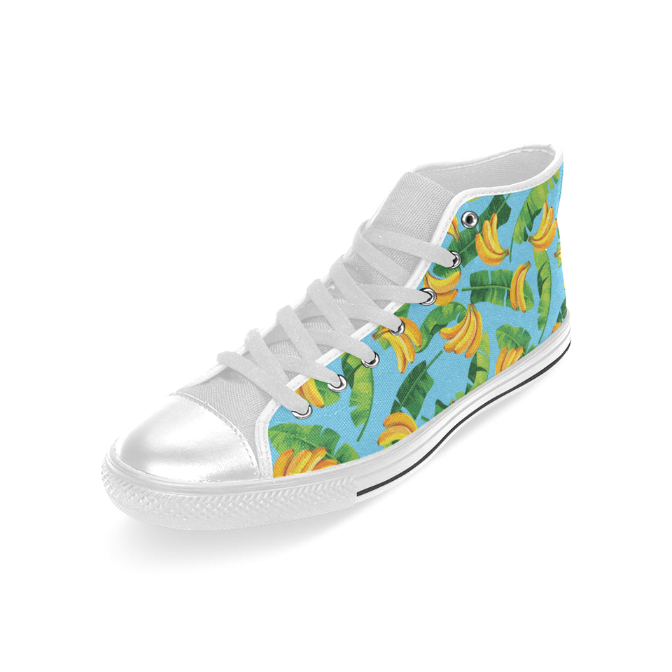 banana leaves banana design pattern Men's High Top Canvas Shoes White