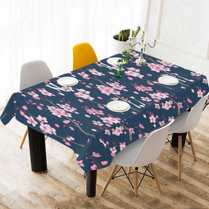 Pink sakura cherry blossom blue background Tablecloth