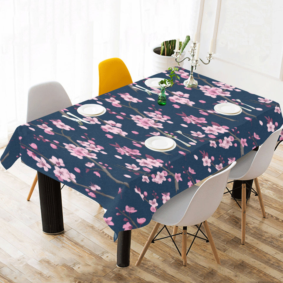 Pink sakura cherry blossom blue background Tablecloth