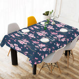 Pink sakura cherry blossom blue background Tablecloth