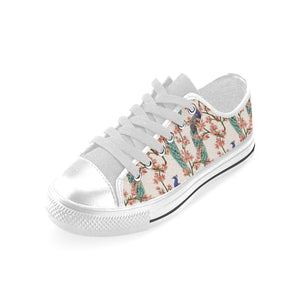 Peacock tropical flower pattern Men's Low Top Shoes White
