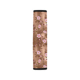 Pink sakura cherry blossom drak brown background Car Seat Belt Cover