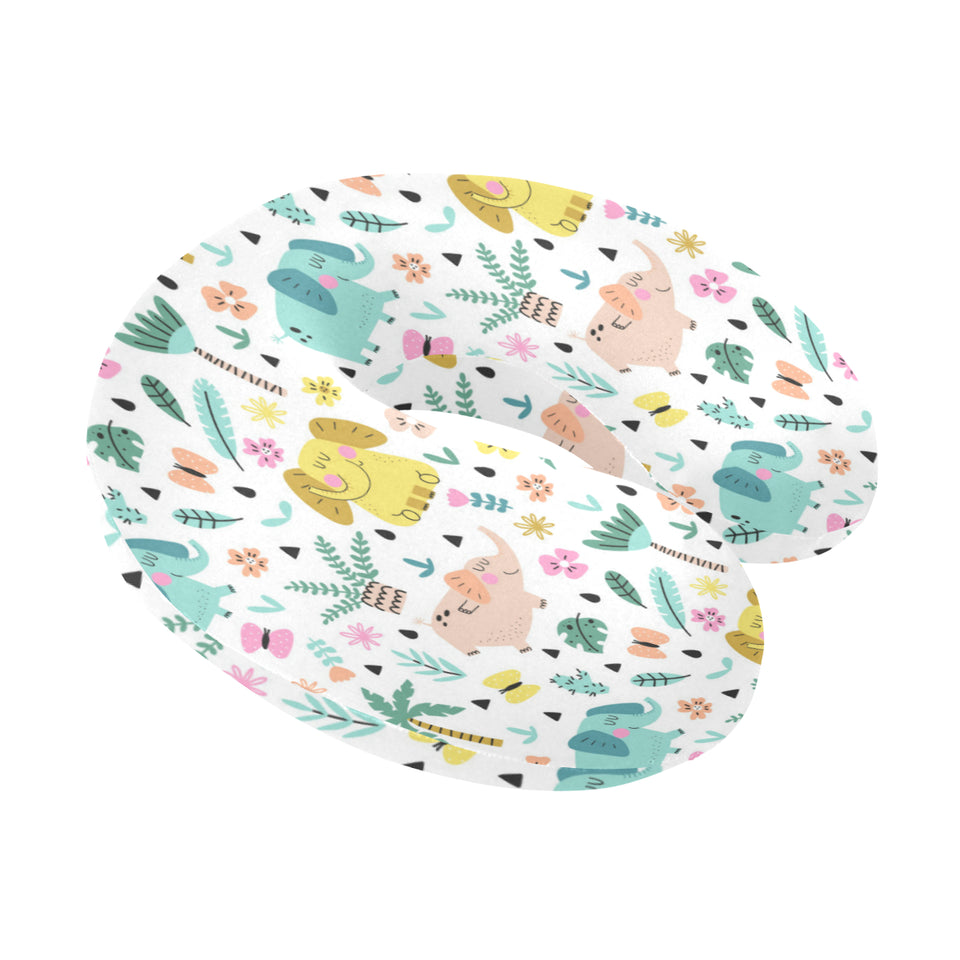 Cute elephants palm tree flower butterfly pattern U-Shaped Travel Neck Pillow