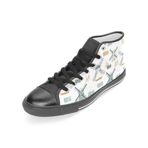 windmill pattern Women's High Top Canvas Shoes Black