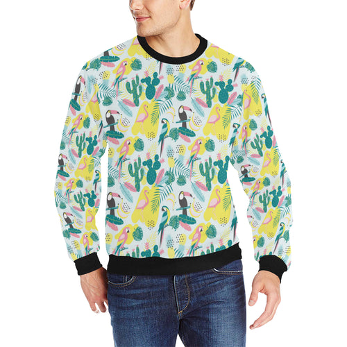 Cute parrot toucan flamingo cactus exotic leaves p Men's Crew Neck Sweatshirt
